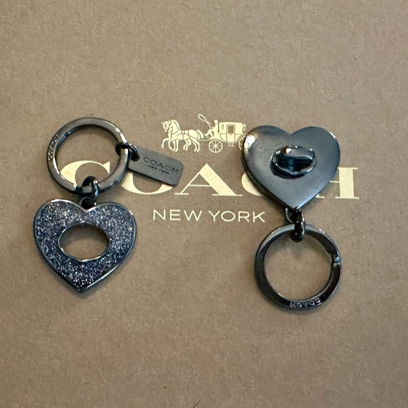 Coach Black Gray Glitter Turn Lock Heart Valet Keychain Bag Charm in Gunmetal - Picture 10 of 15